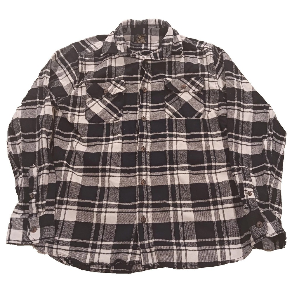 Jachs Mens L Plaid Heritage Flannel Button Down Shirt‎ Black White Outdoor Biker
